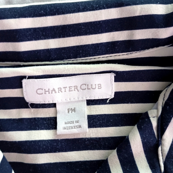 Charter Club, women's size PM Striped Zip-up at neck, long sleeve shirt. - Picture 4 of 5